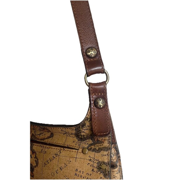 Patricia Nash Saddle Bag Tan European Map London Genuine Leather Crossbody Purse - Picture 6 of 16